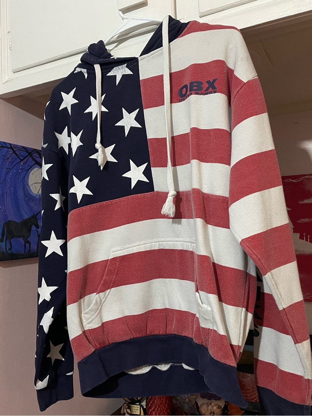 American Flag Crewneck Hoodie - Red, White & Blue